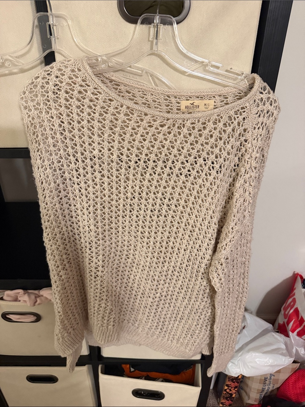 Hollister Beige Open-Knit Scoop Neck Sweater